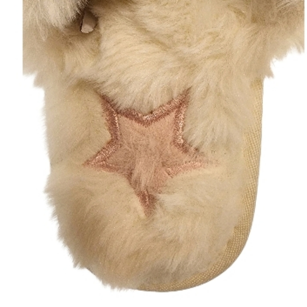 LOLA Faux Fur Plush Criss Cross Slippers With Pink Embroidered Star, NWT - Picture 2 of 5